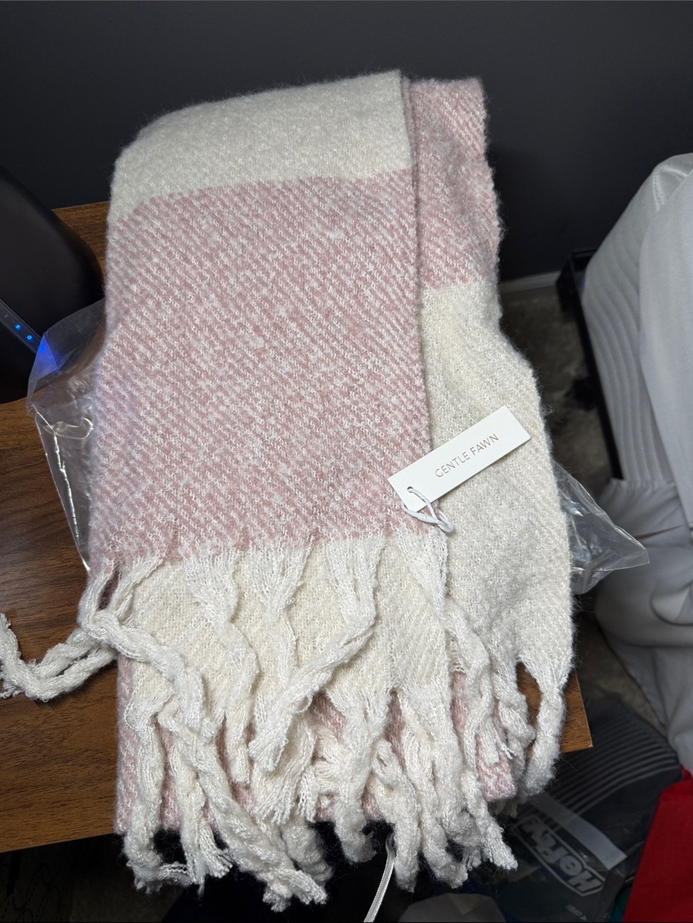 Gentle Fawn Blush Pink and Cream Fringe Wrap